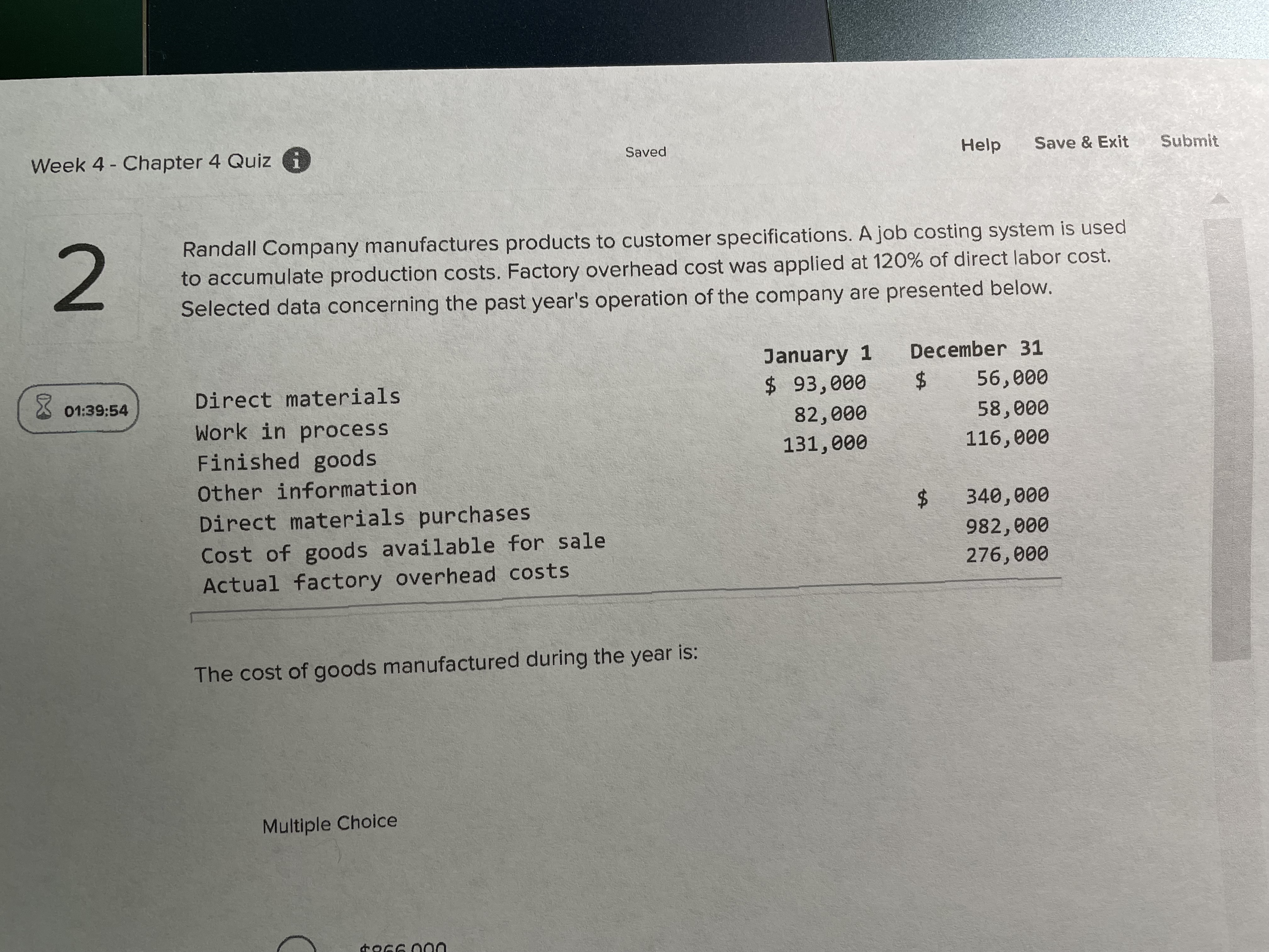  Week 4 - Chapter 4 Quiz i Saved Help Save &