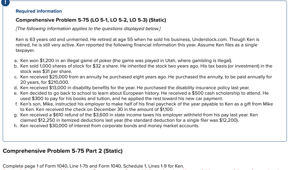  Required information Comprehensive Problem 5-75 {LO 5-1, LO 5-2, LO 5-3]