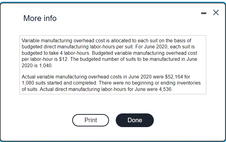 X More info Variable manufacturing overhead cost is allocated to each