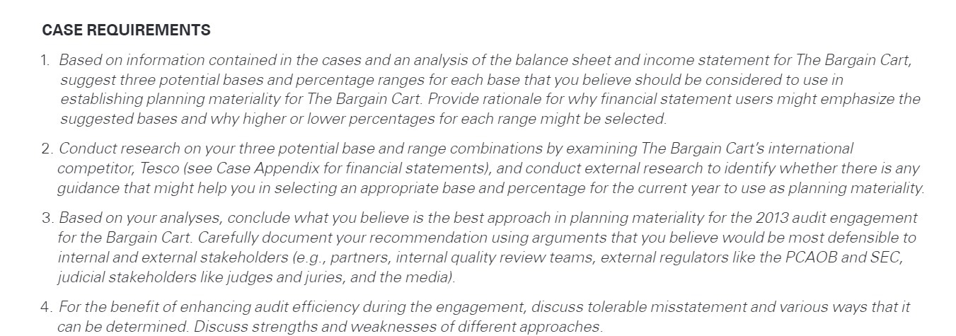 CASE REQUIREMENTS 1. Based on information contained in the cases and