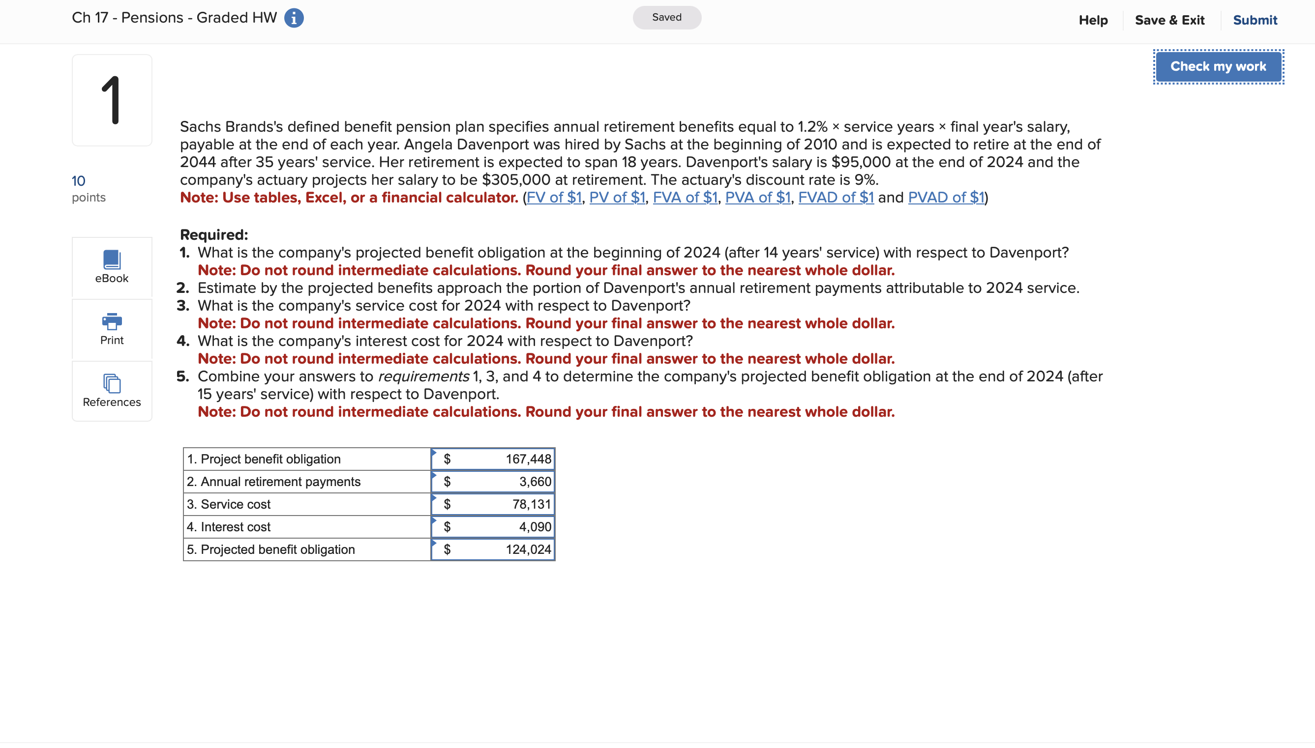 correct and solve. Ch 17 - Pensions - Graded HW i Saved