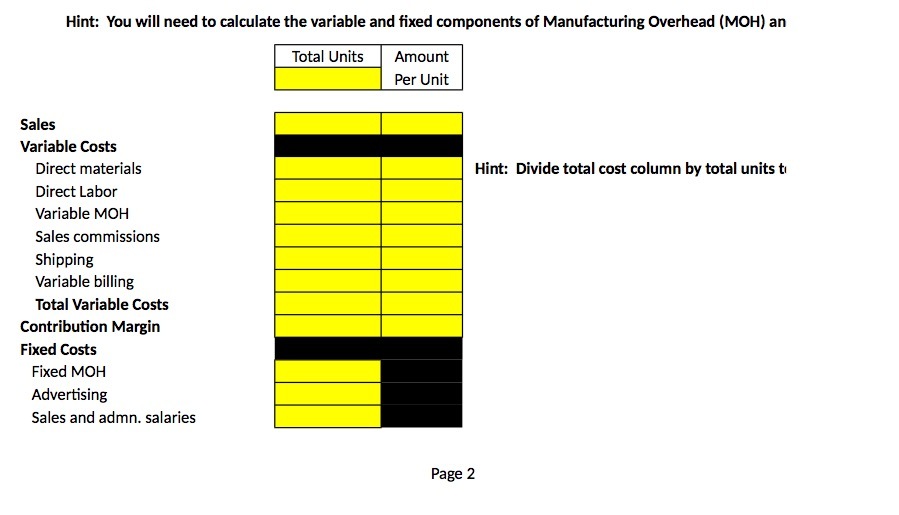 Hint: You will need to calculate the variable and fixed components
