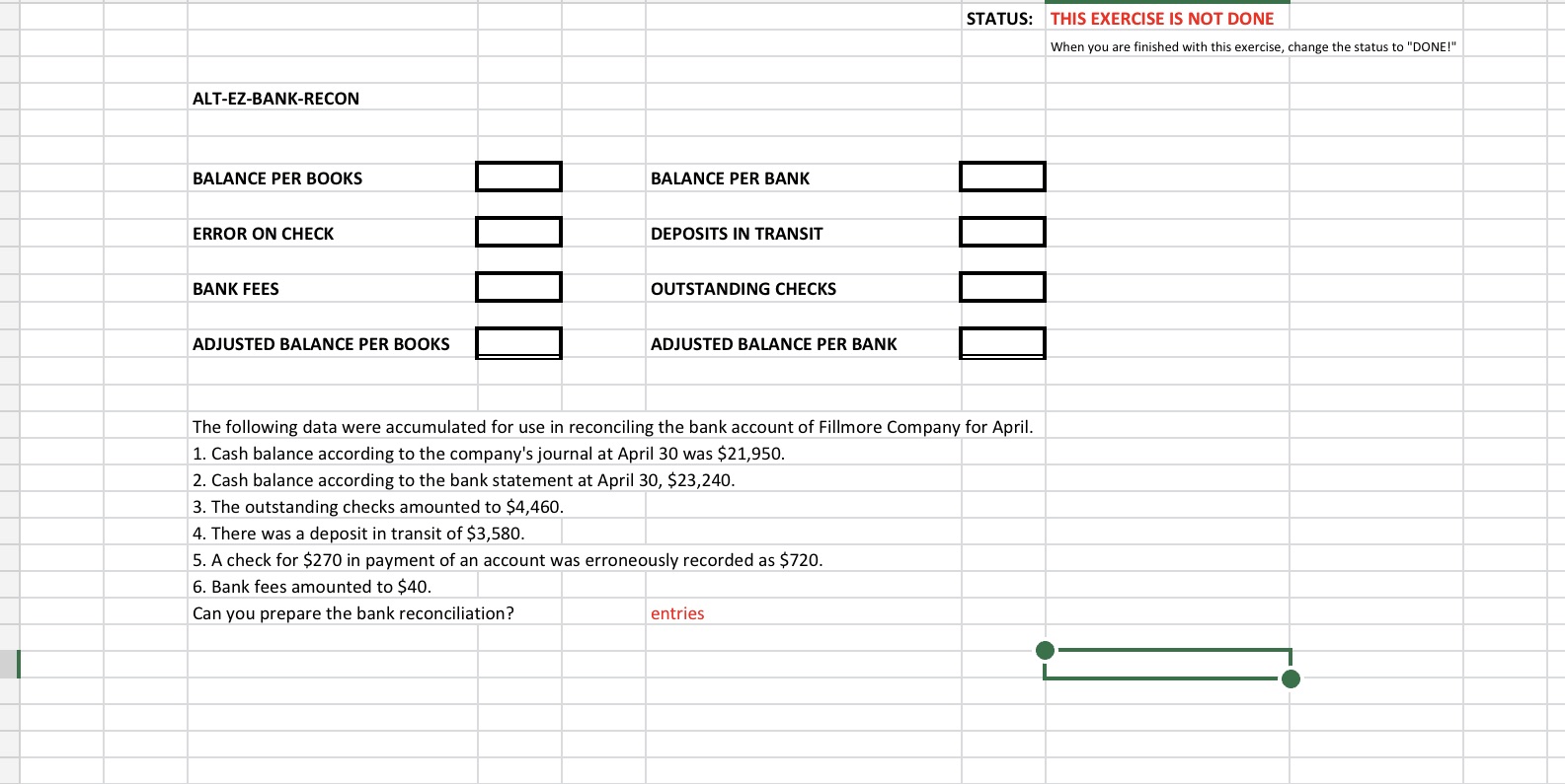  STATUS: THIS EXERCISE IS NOT DONE When you are finished with