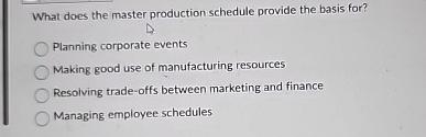  What does the master production schedule provide the basis for? Planning