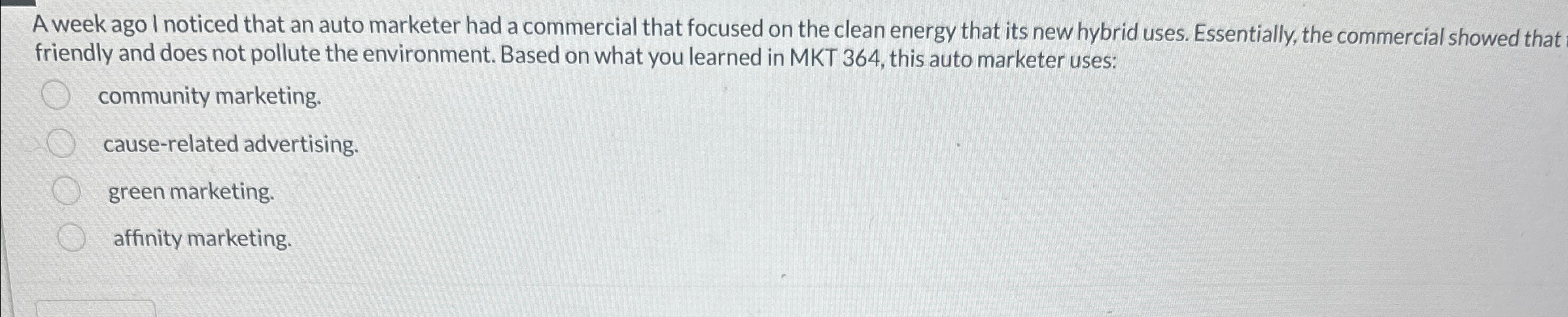  A week ago I noticed that an auto marketer had a