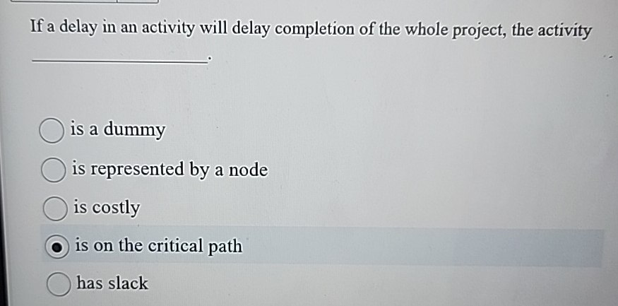  If a delay in an activity will delay completion of the