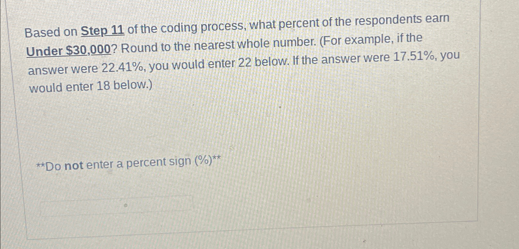  Based on Step 11 of the coding process, what percent of