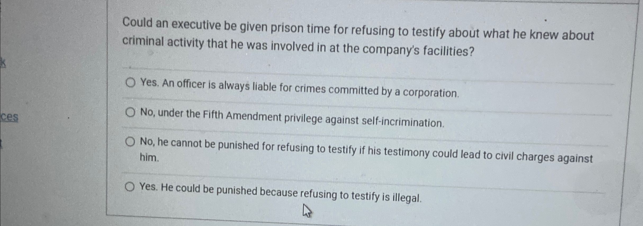  Could an executive be given prison time for refusing to testify