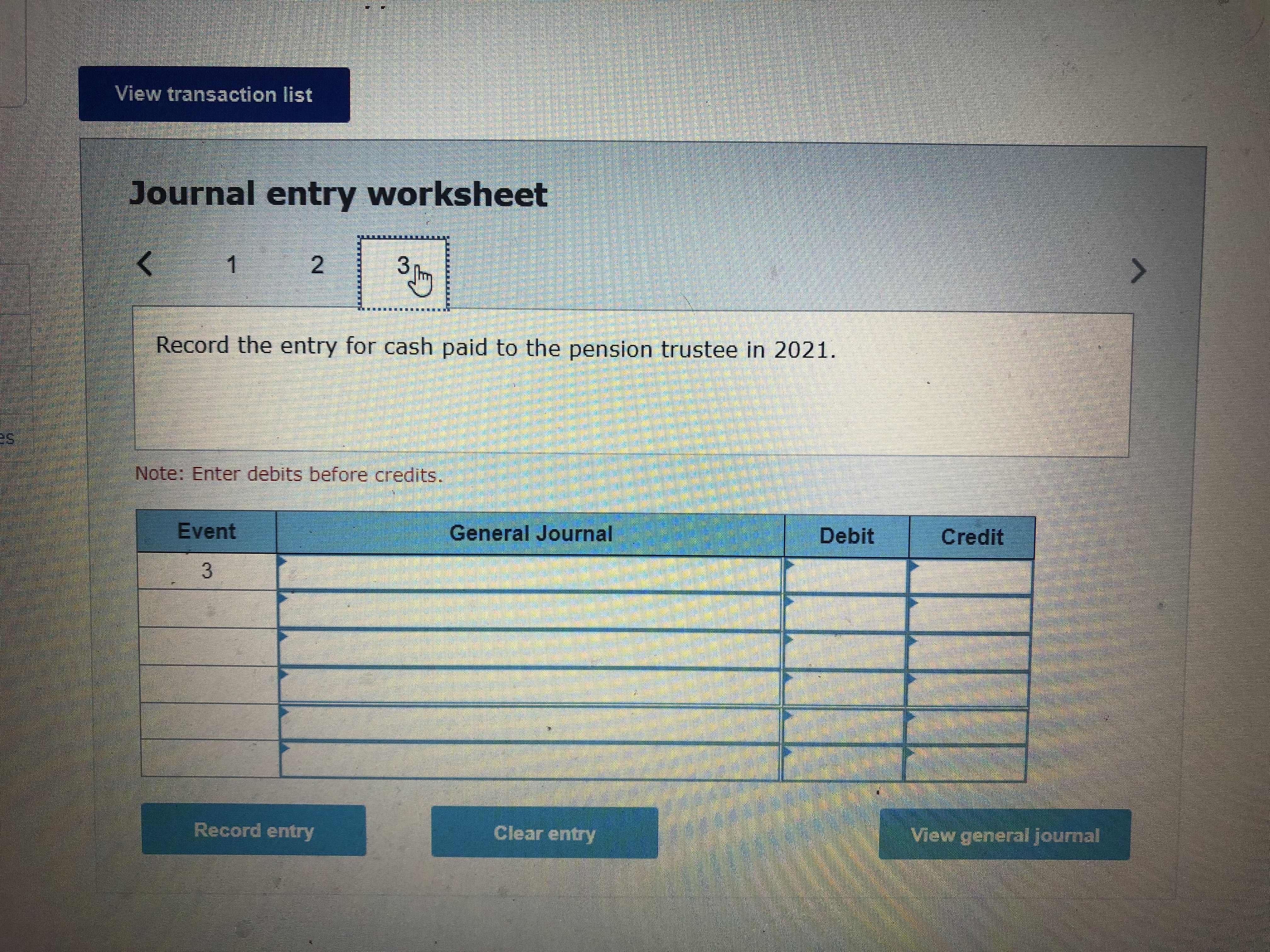 Journal Debit Credit Record entry Clear entry View general journal Prev 9