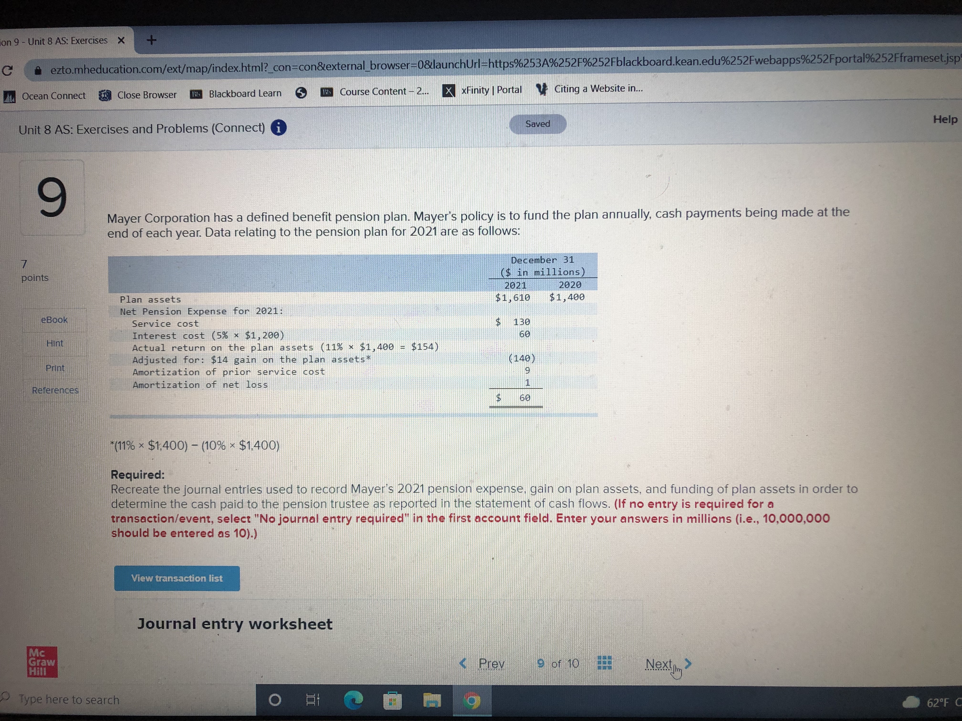 of 10 Next >View transaction list Journal entry worksheet Record the entry