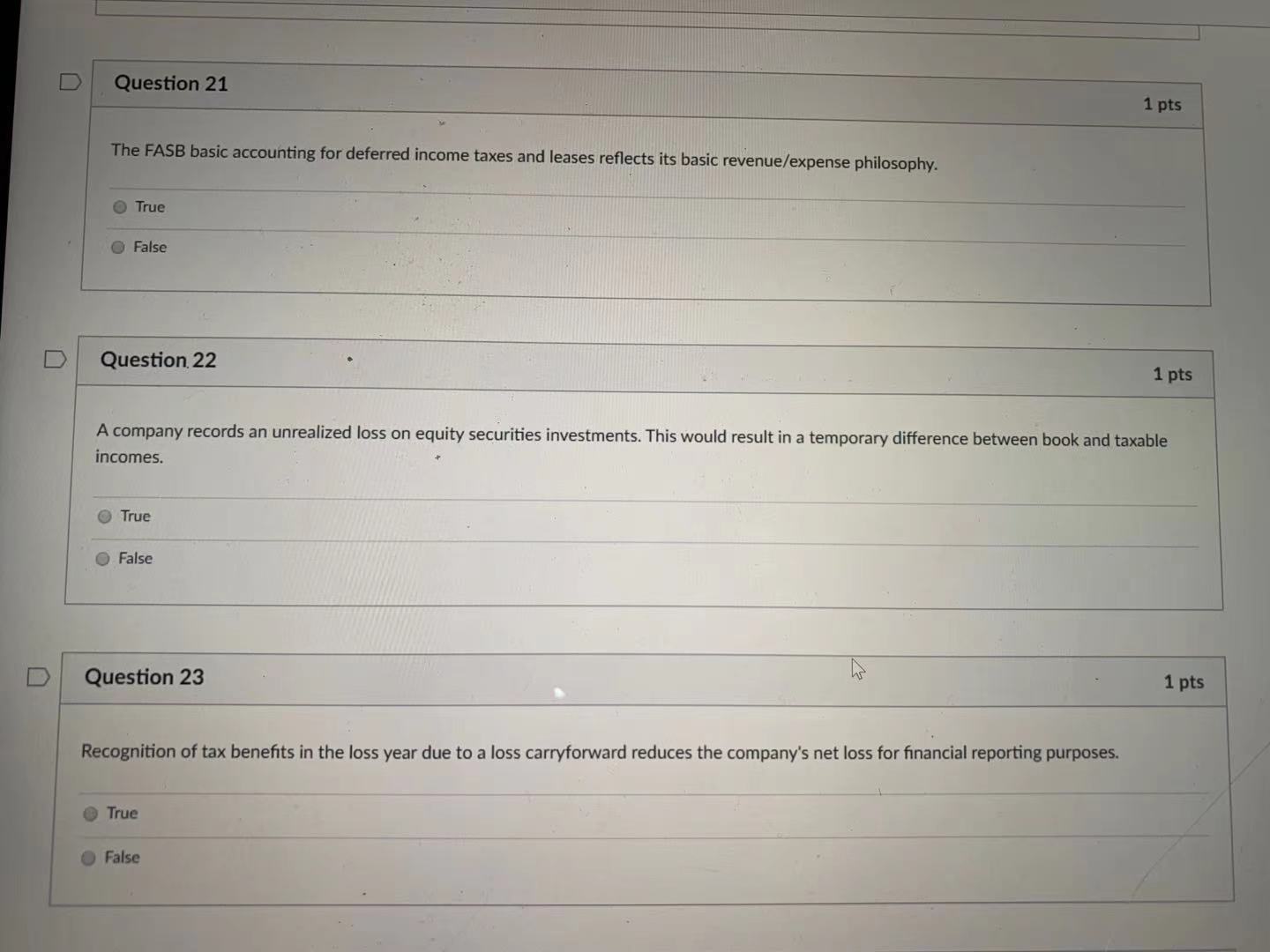  D Question 21 1 pts The FASB basic accounting for deferred