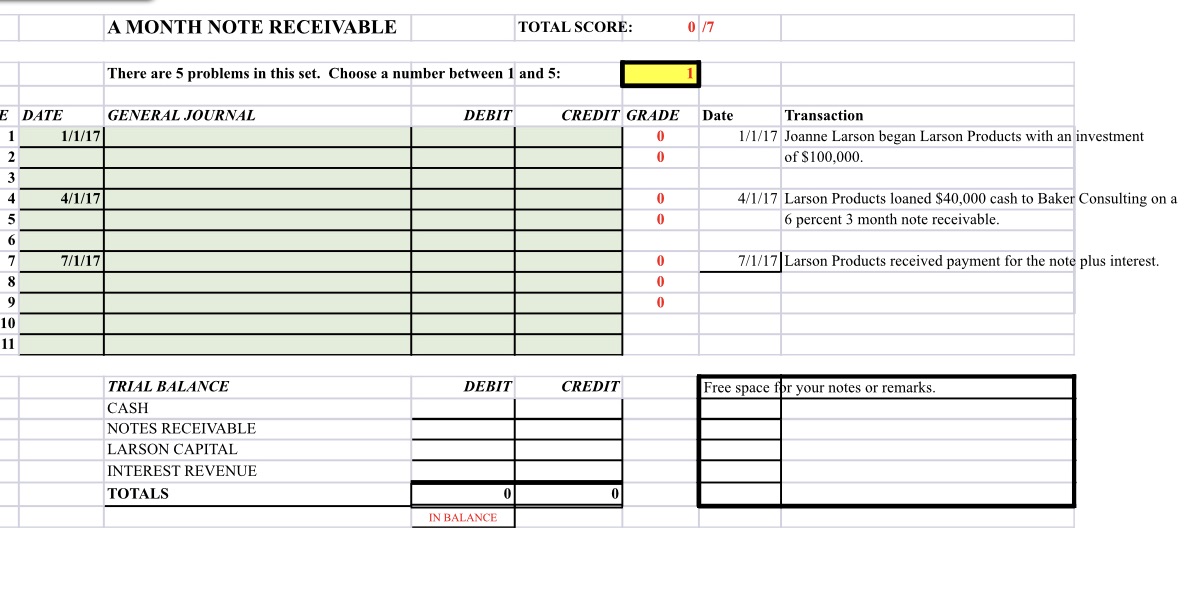 905 A MONTH NOTE RECEIVABLE TOTAL SCORE: 13 n There are 5