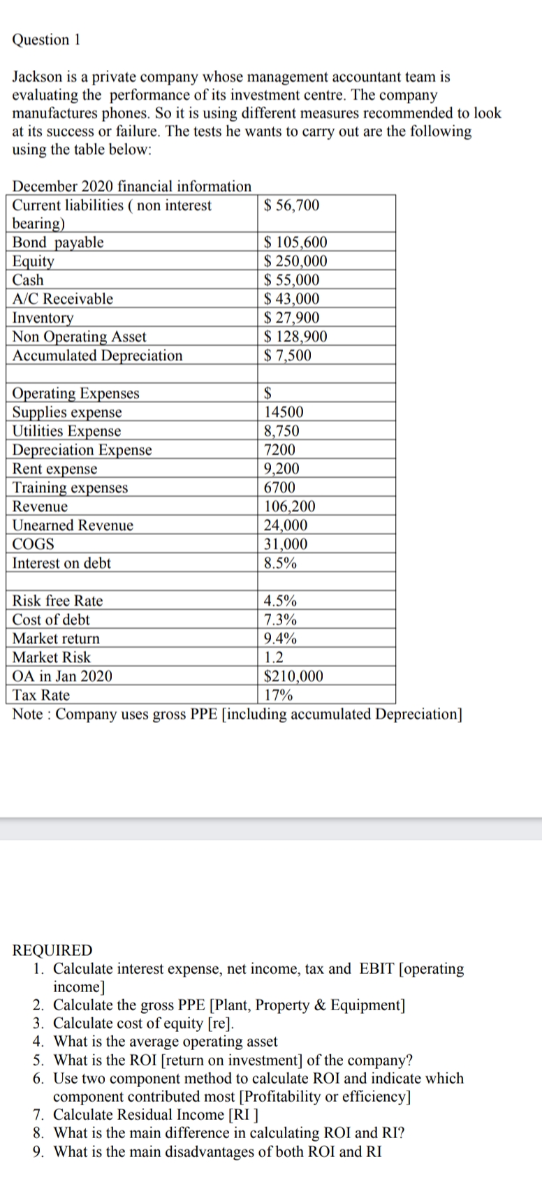 help me to solve this Question 1 Jackson is a private company
