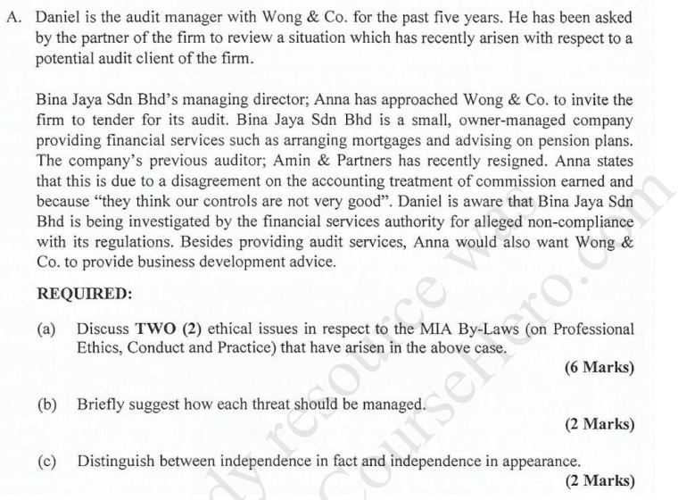 A. Daniel is the audit manager with Wong & Co. for