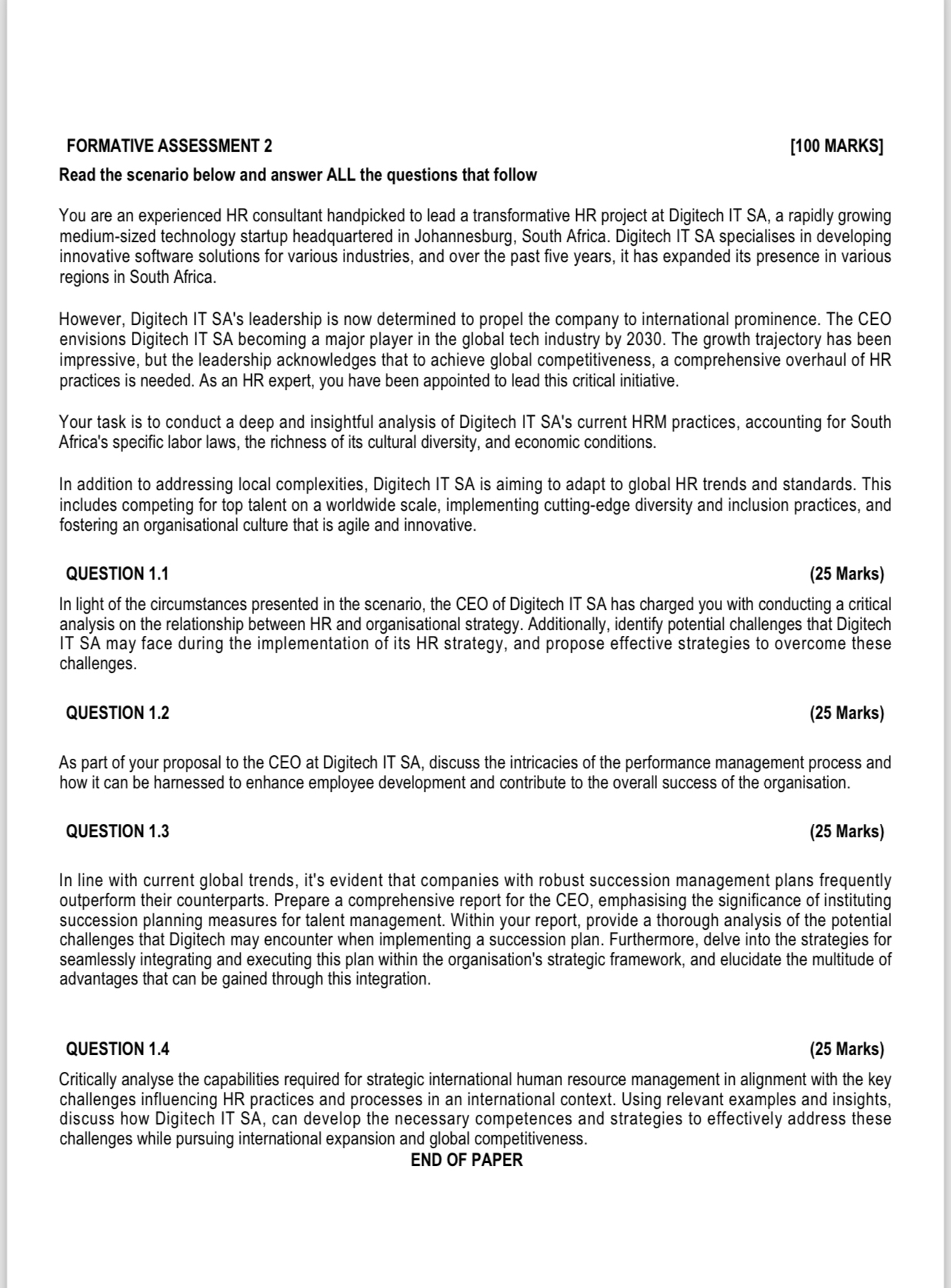  FORMATIVE ASSESSMENT 2 [100 MARKS] Read the scenario below and answer