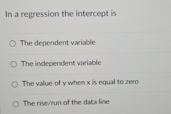  In a regression the intercept is The dependent variable The independent