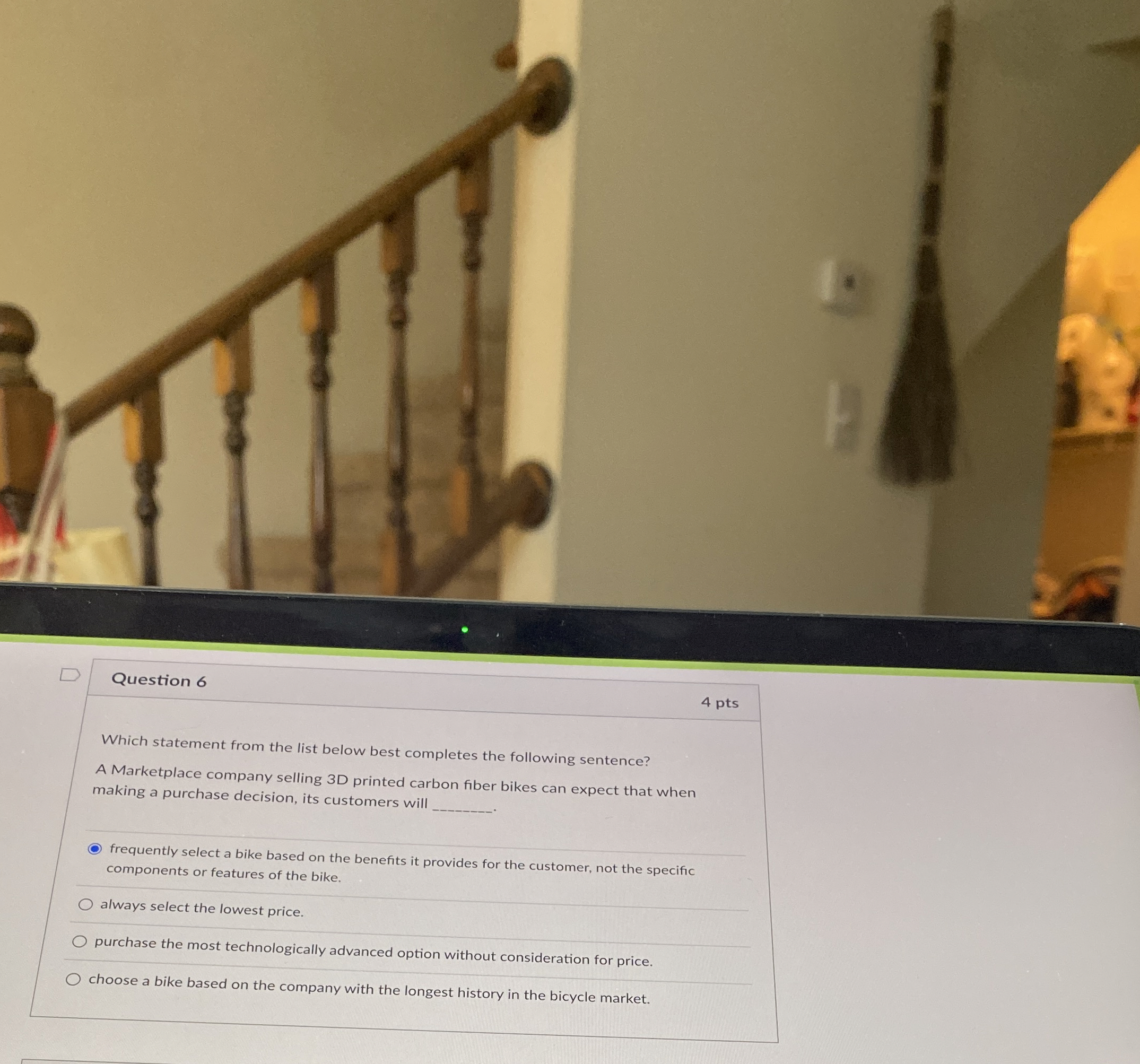  Question 6 4 pts Which statement from the list below best