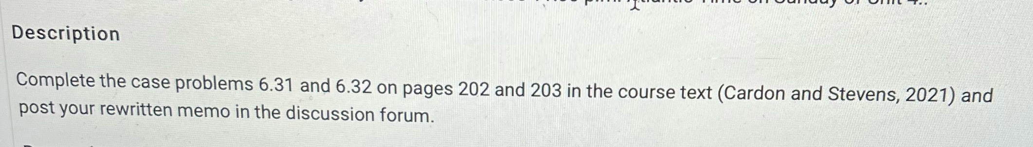  Description Complete the case problems 6.31 and 6.32 on pages 202