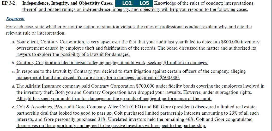  EP 3-2 Independence, Integrity, and Objectivity Cases. m Knowledge of the