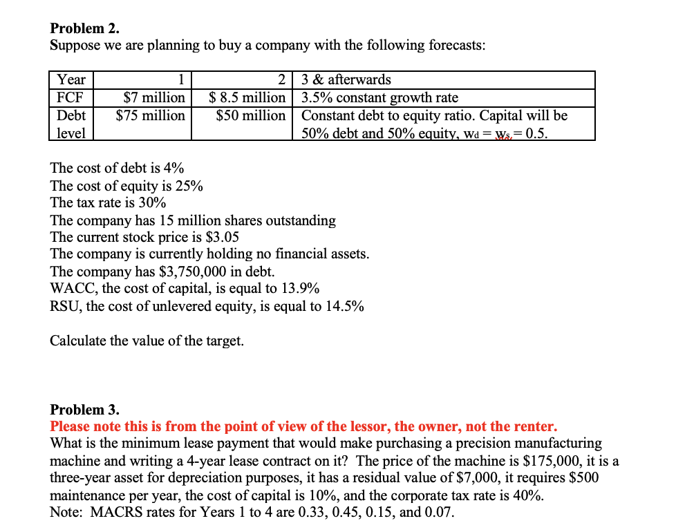 PLEASE SHOW ALL CALCULATIONS/EXCEL WORK Problem 2. Suppose we are planning to