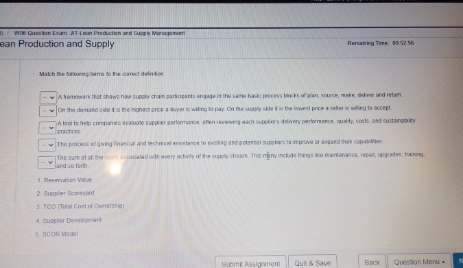  1 W06 Question Exam: JIT-Lean Production and Supply Management ean Production