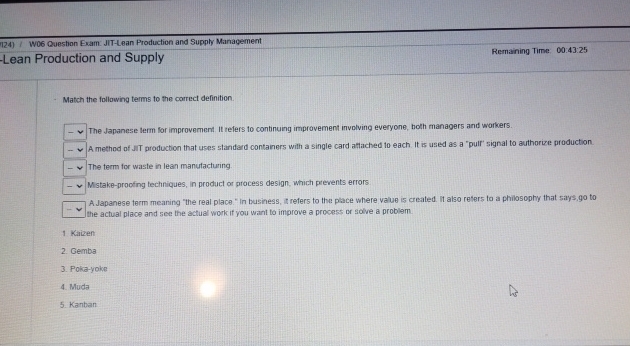  I W06 Question Exam: JIT-Lean Production and Supply Management -Lean Production