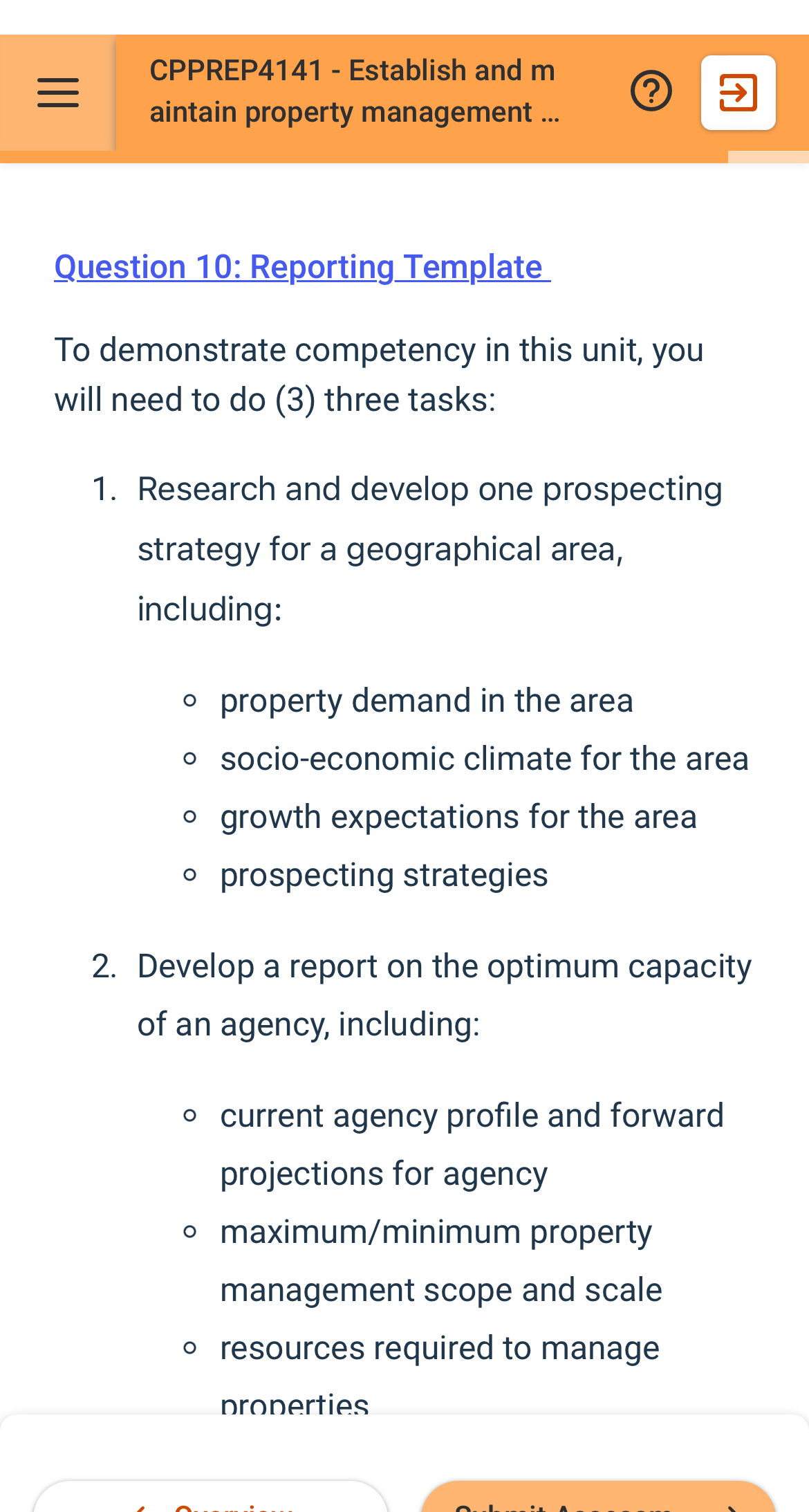  CPPREP4141- Establish and m aintain property management ... Question 10: Reporting