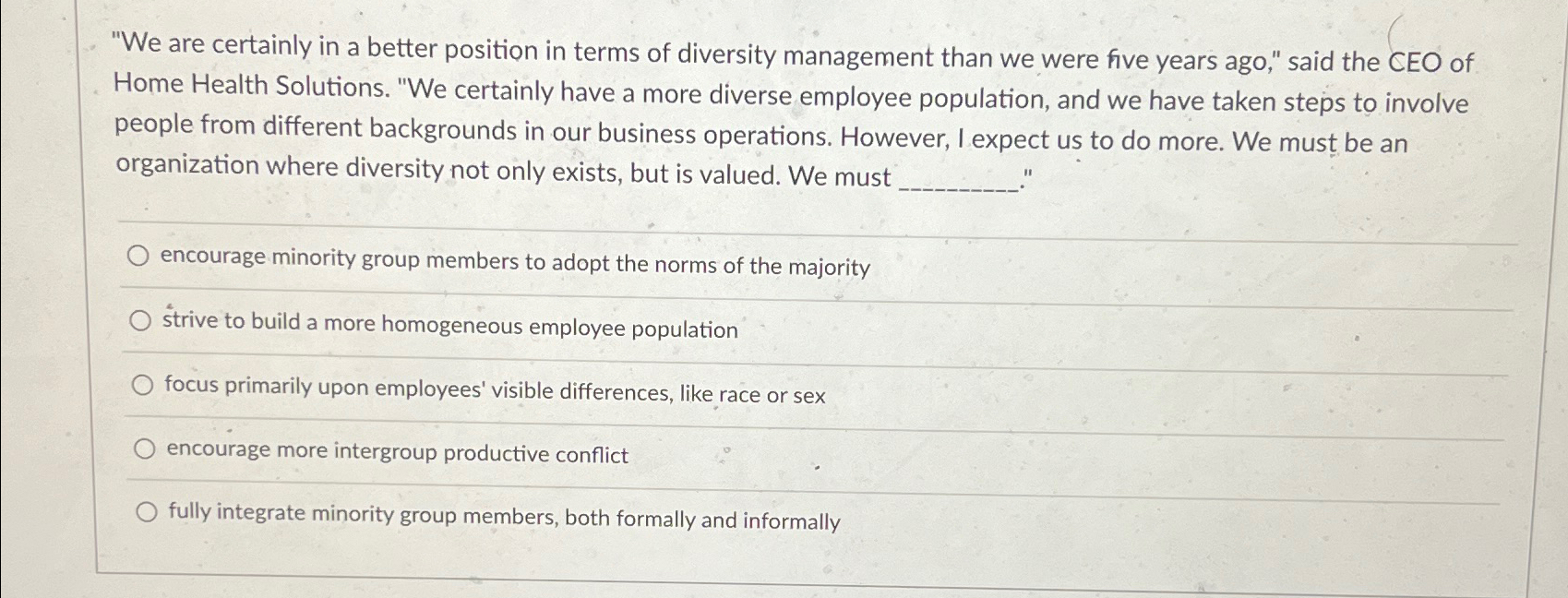  "We are certainly in a better position in terms of diversity