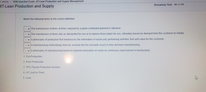  7(WI24)/ W06 Question Exam: JIT-Lean Production and Supply Management IIT-Lean Production