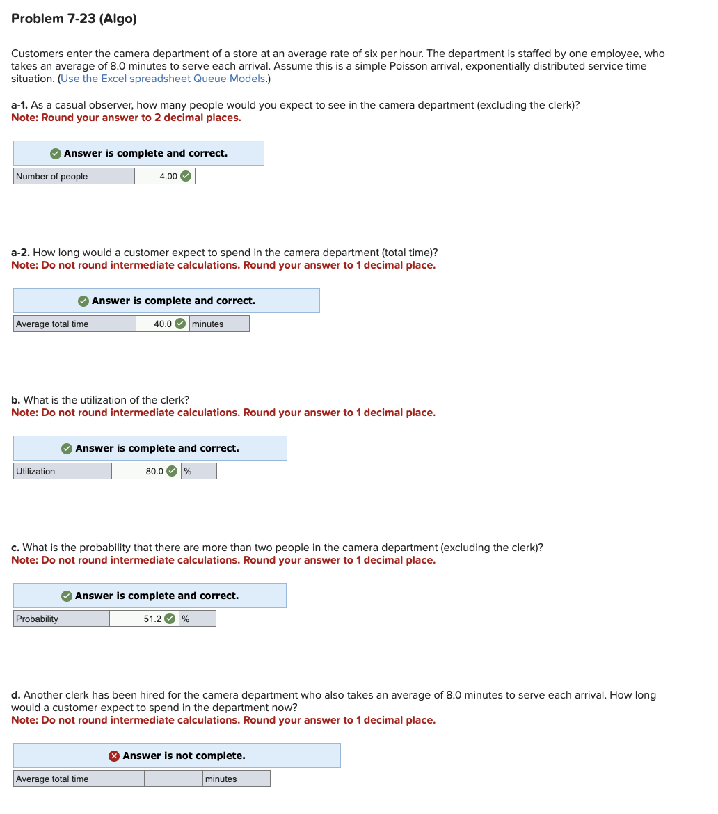  Problem 7-23(Algo) Customers enter the camera department of a store at