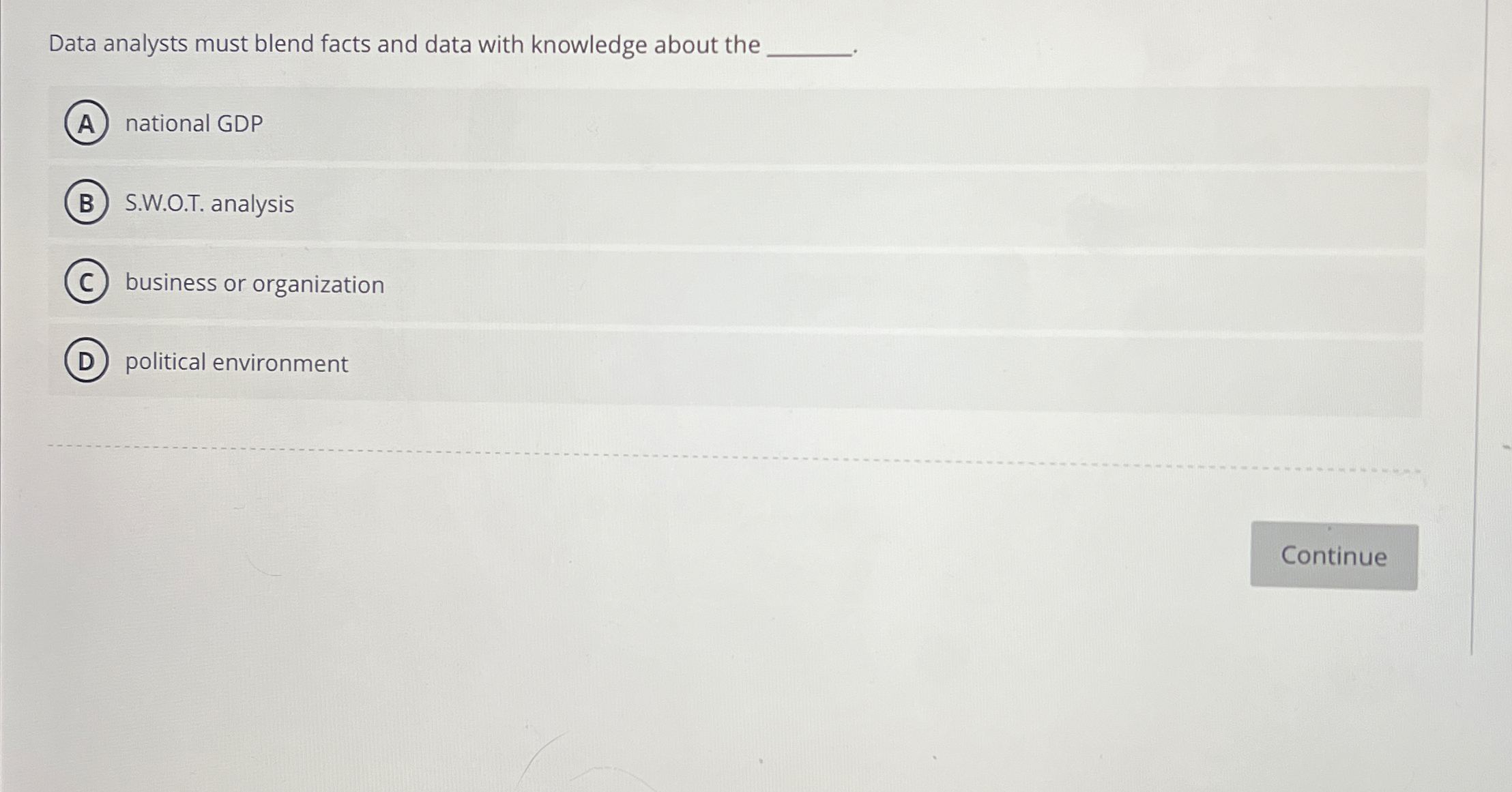  Data analysts must blend facts and data with knowledge about the