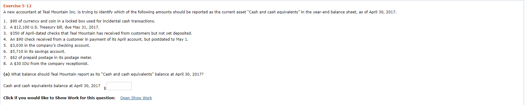 Hi there, I need help with this question Thanks Exercise 5-12 A