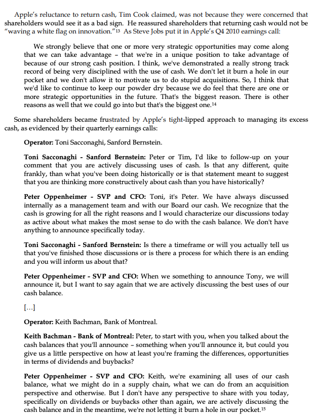 EBITDA Financial Policy at Apple, 2013 (A) On April 12th 2013, Tim