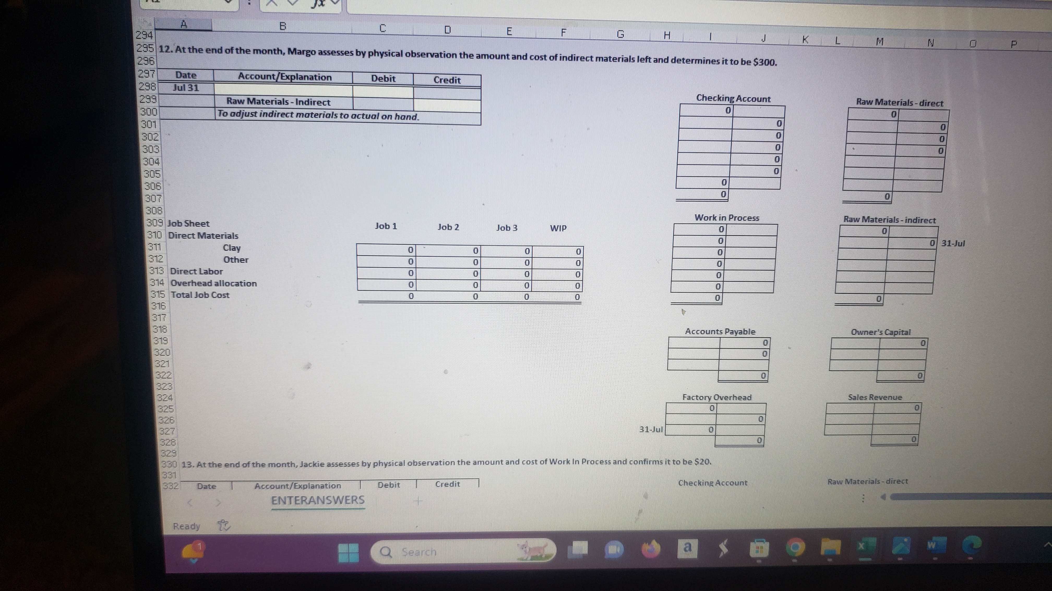 20 Checking Account 0 3-Jan 21 Rent on manufacturing facility O 22