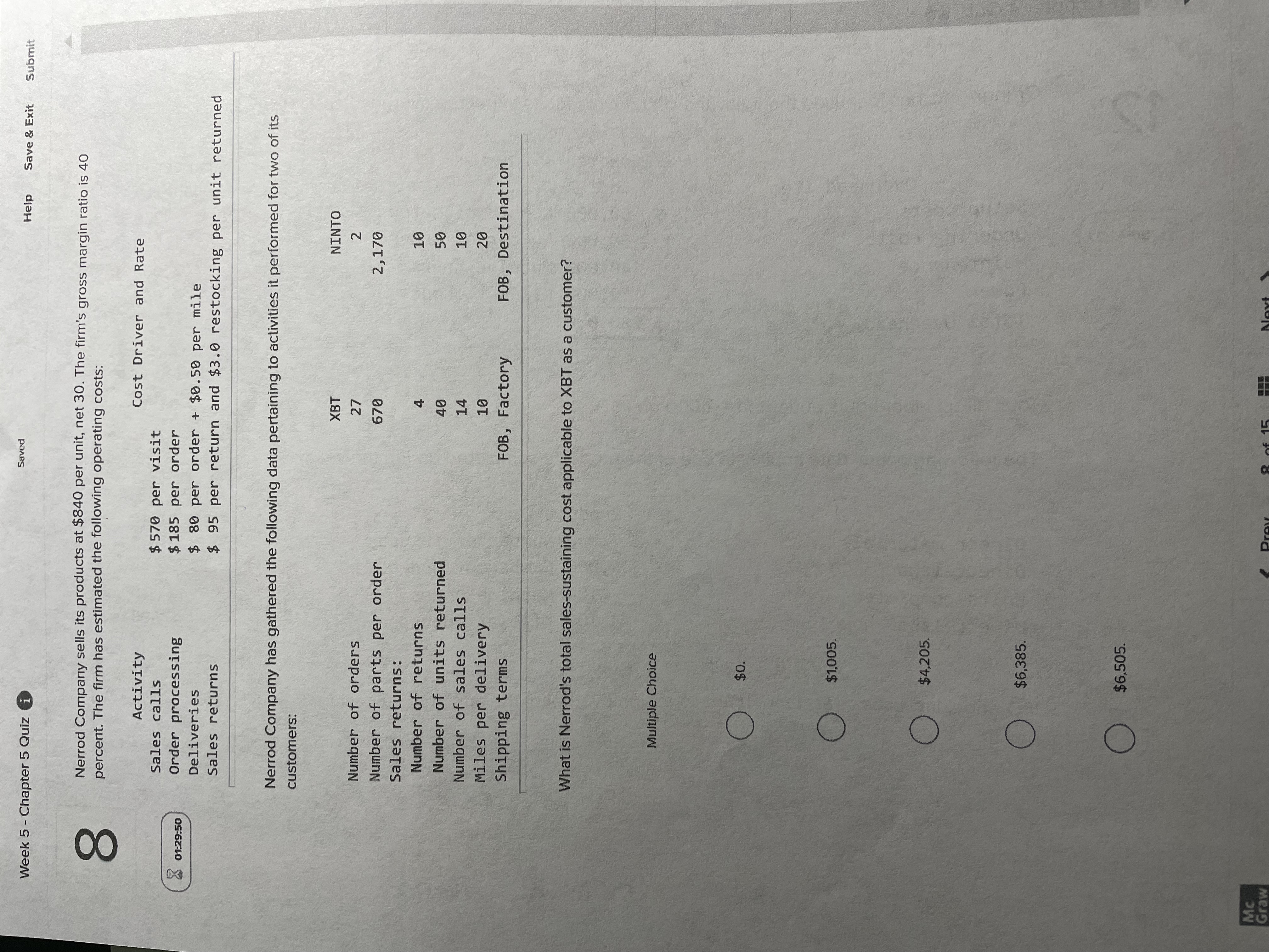  Week 5 - Chapter 5 Quiz i Saved Help Save &