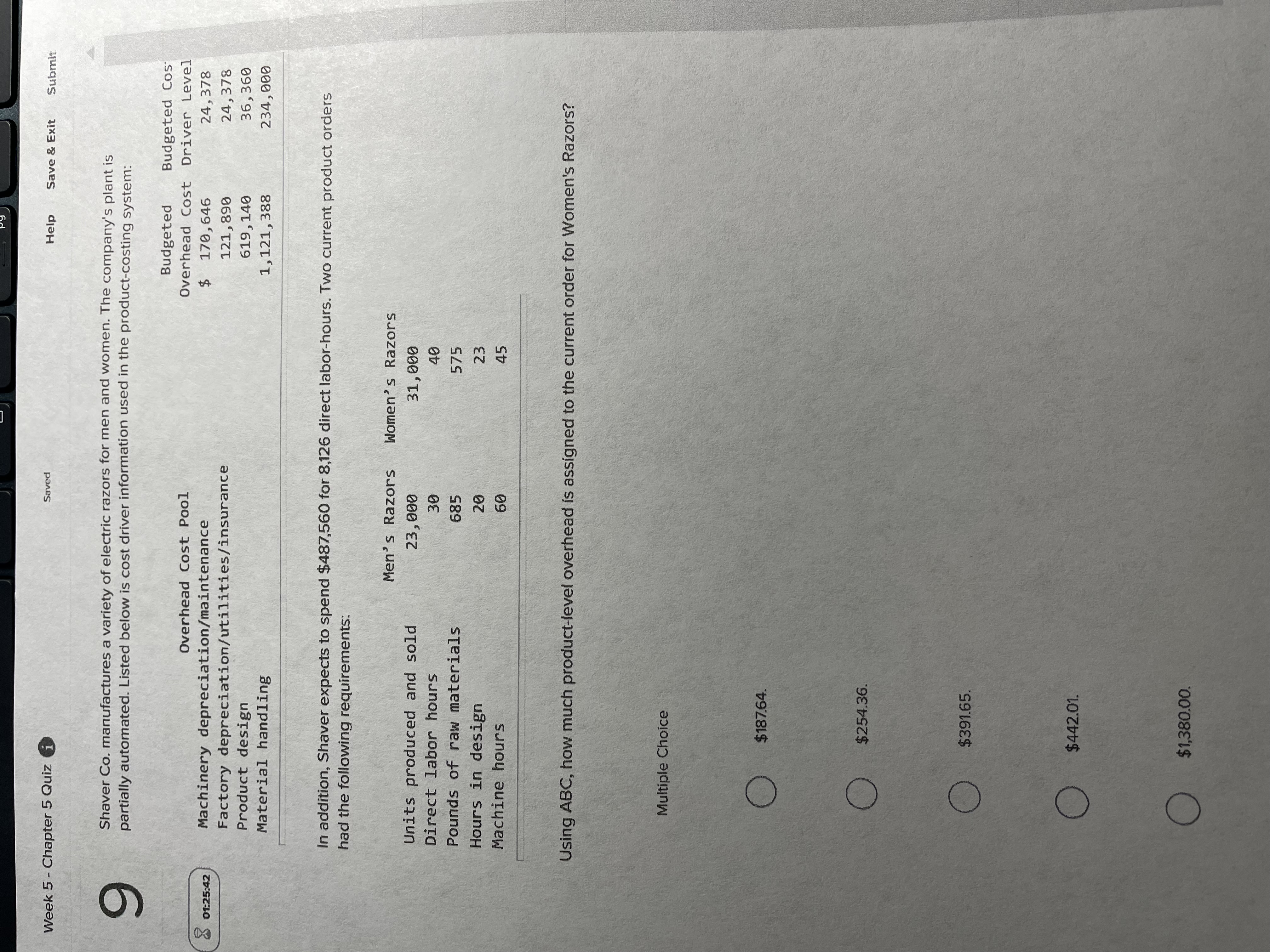 Week 5 - Chapter 5 Quiz i Saved Help Save &