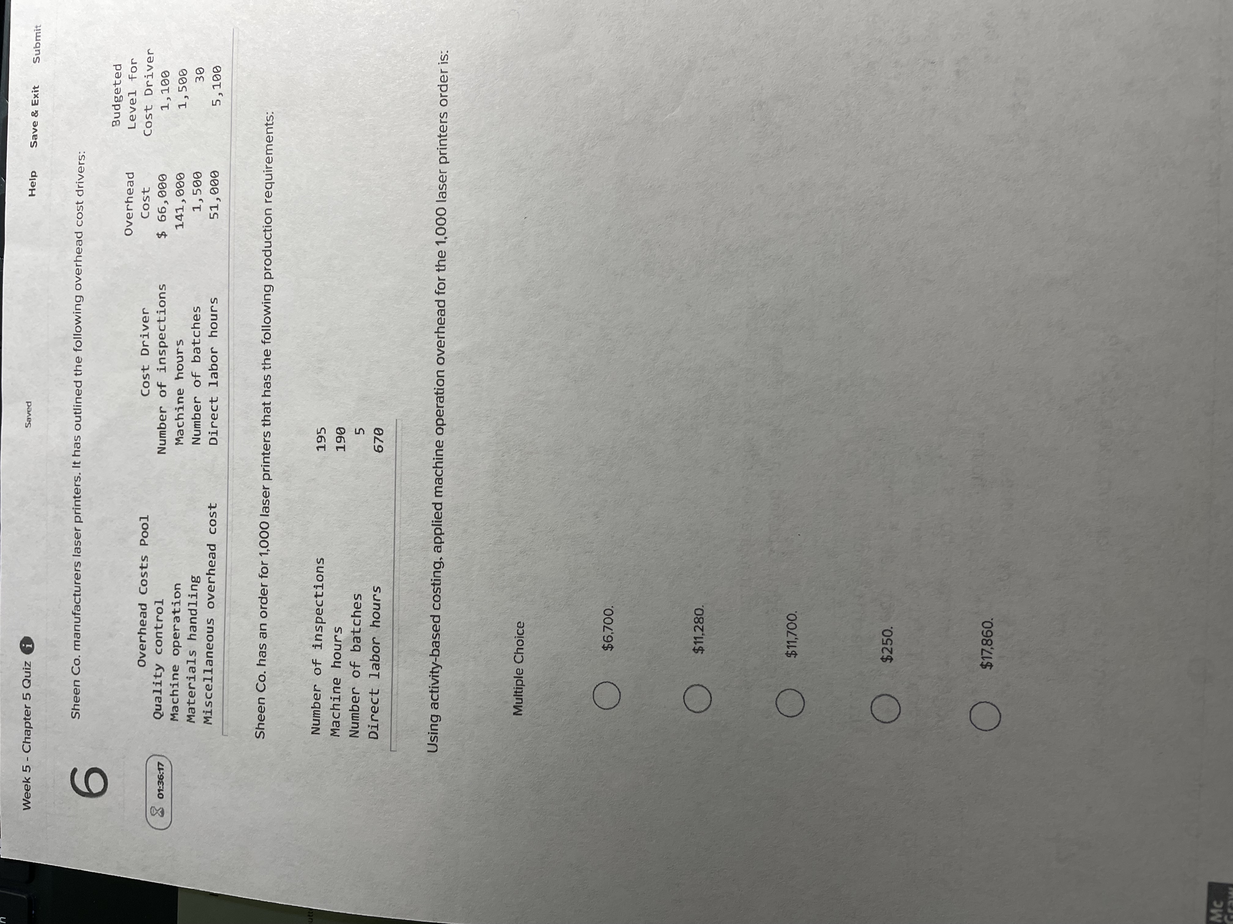 Week 5 - Chapter 5 Quiz i Saved Help Save &