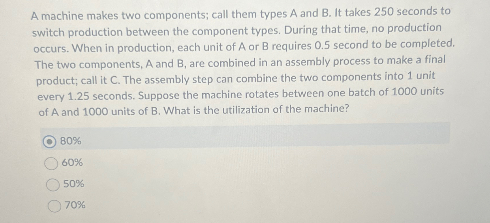  A machine makes two components; call them types A and B.