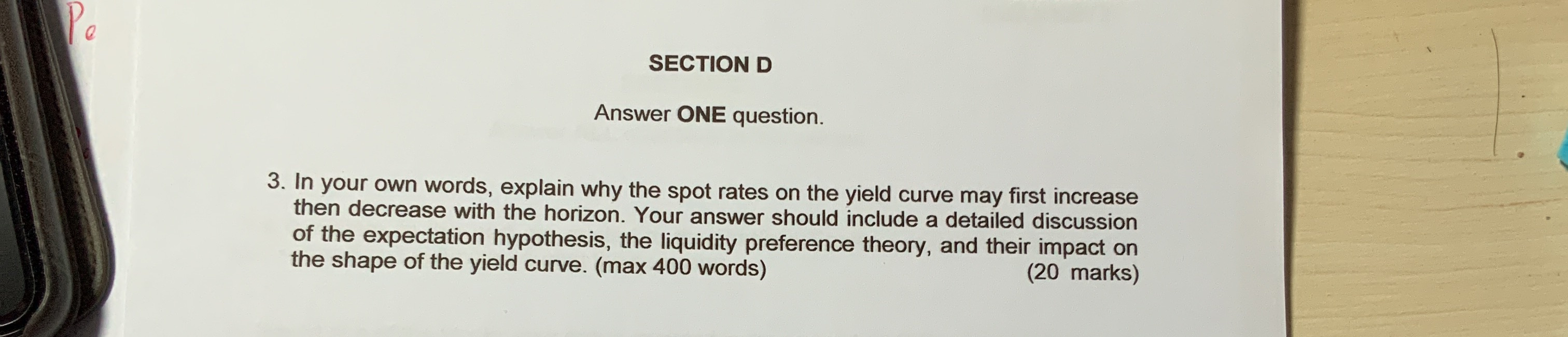  Pe SECTION D Answer ONE question. 3. In your own words,