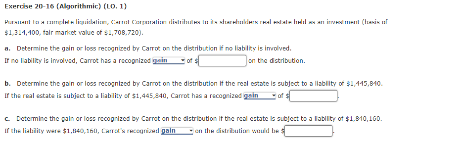  Exercise 2016 [Algorithmic] (LD. 1] Pursuant to a complete liquidation, Carrot