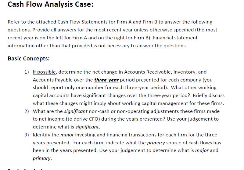 Cash Flow Analysis Case. Basic Concepts questions. Please see the pictures below.