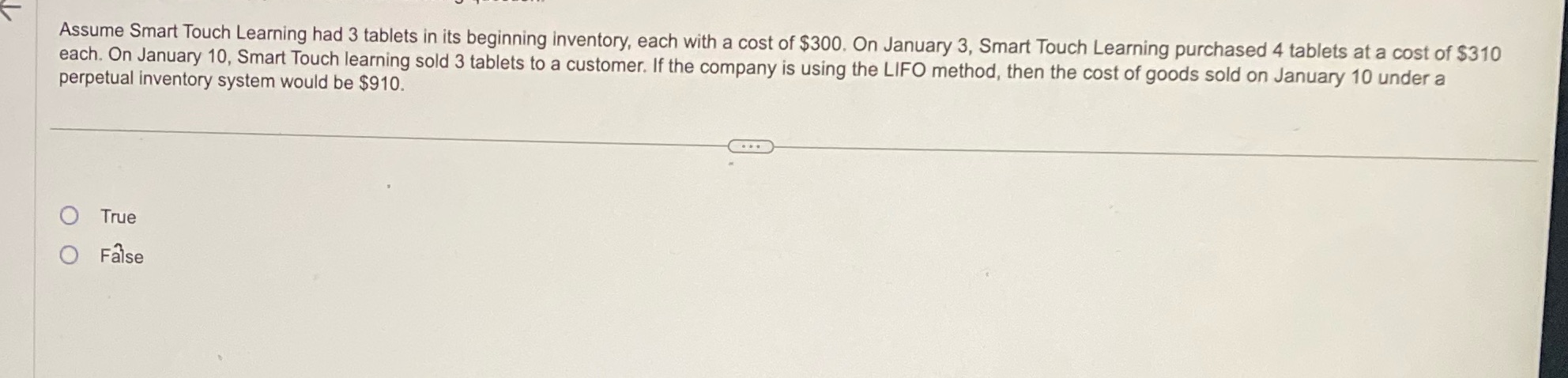 Assume Smart Touch Learning had 3 tablets in its beginning inventory,