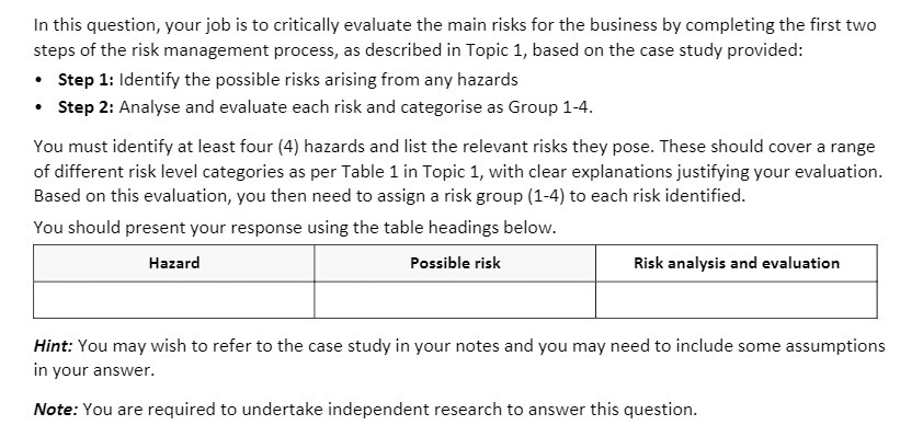 In this question, yourjoh is to critically evaluate the main risks