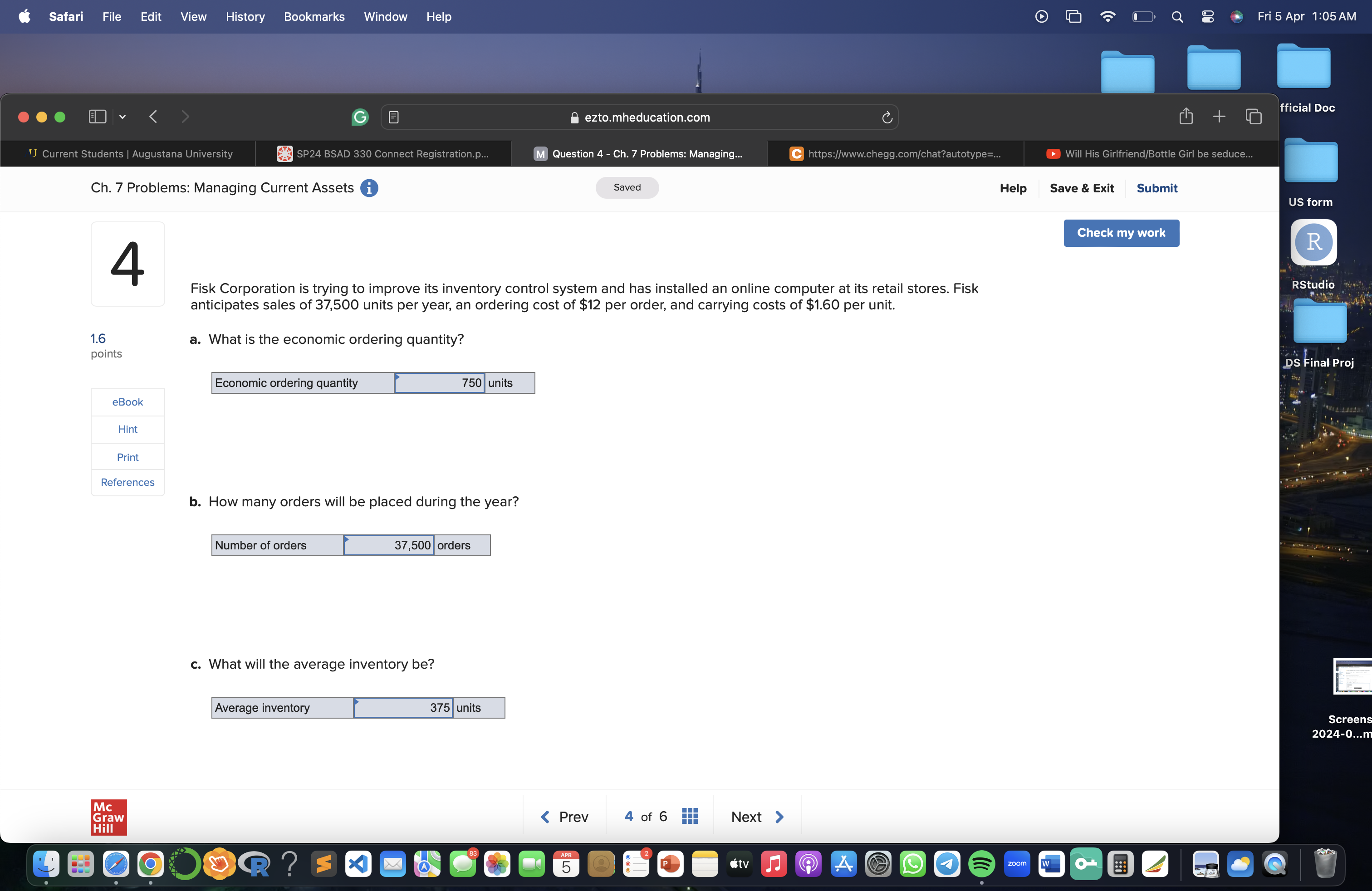  Ch.7 Problems: Managing Current Assets (i) Saved Help Save & Exit