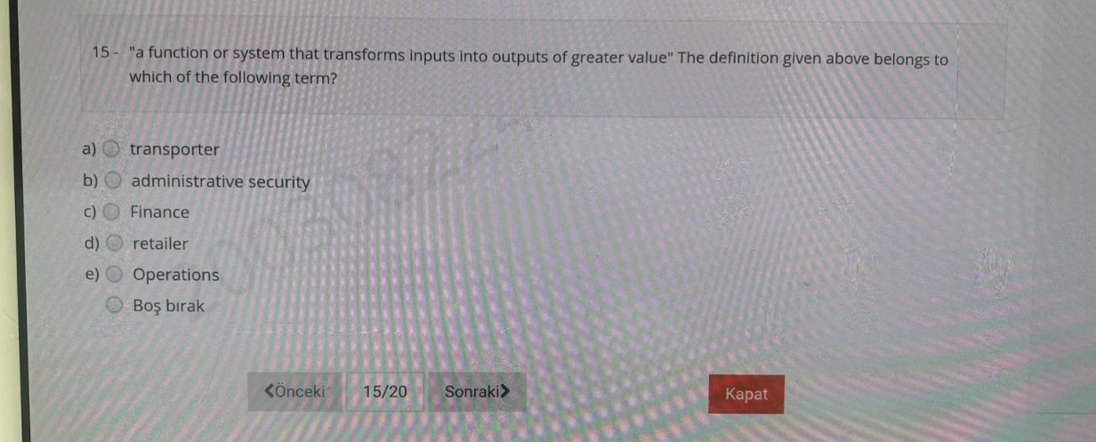  15- "a function or system that transforms inputs into outputs of
