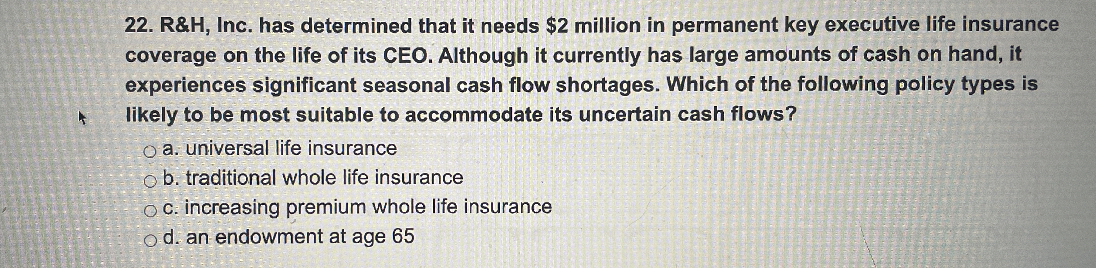  R&H, Inc. has determined that it needs $2 million in permanent