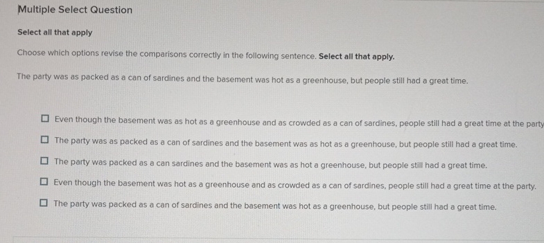  Multiple Select Question Select all that apply Choose which options revise