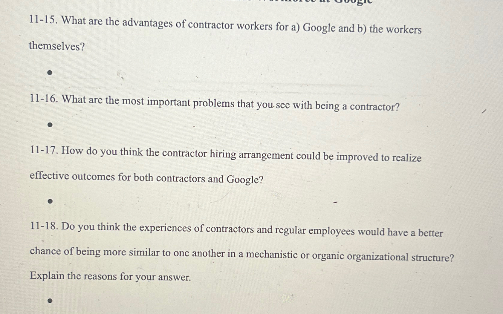  11-15. What are the advantages of contractor workers for a) Google