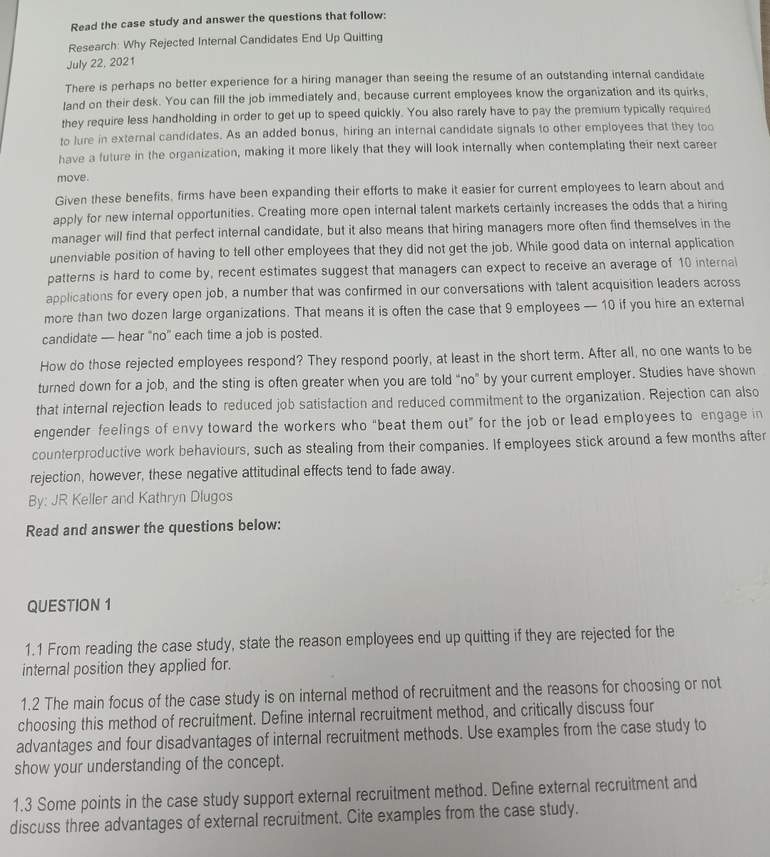  Read the case study and answer the questions that follow: Research: