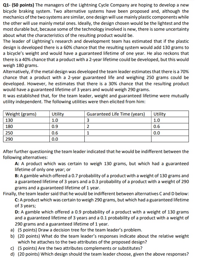  Q1-(50 points) The managers of the Lightning Cycle Company are hoping